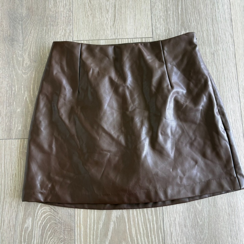 Abercombie & Fitch Womens Brown Scarlett Curve Love Vegan Leather Skort Size S